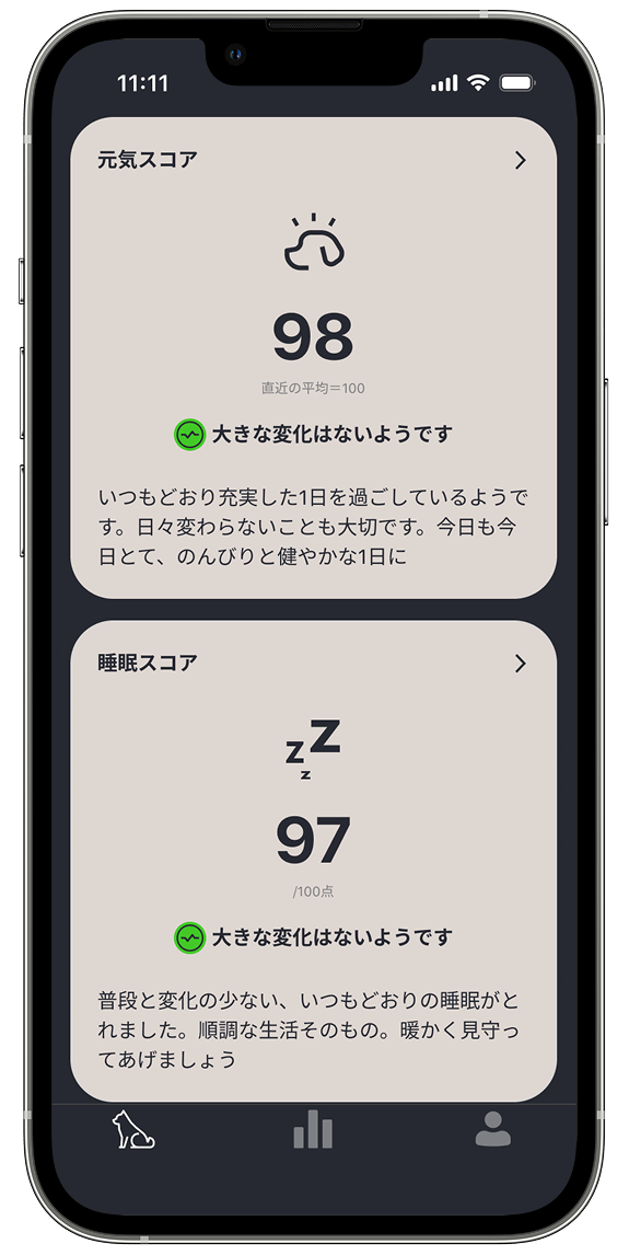 元気度・睡眠スコア画面